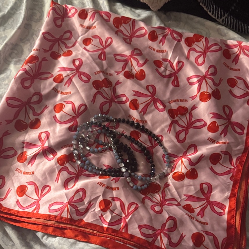 Steve Madden Pink Scarf with Red Cherry & Bow Print